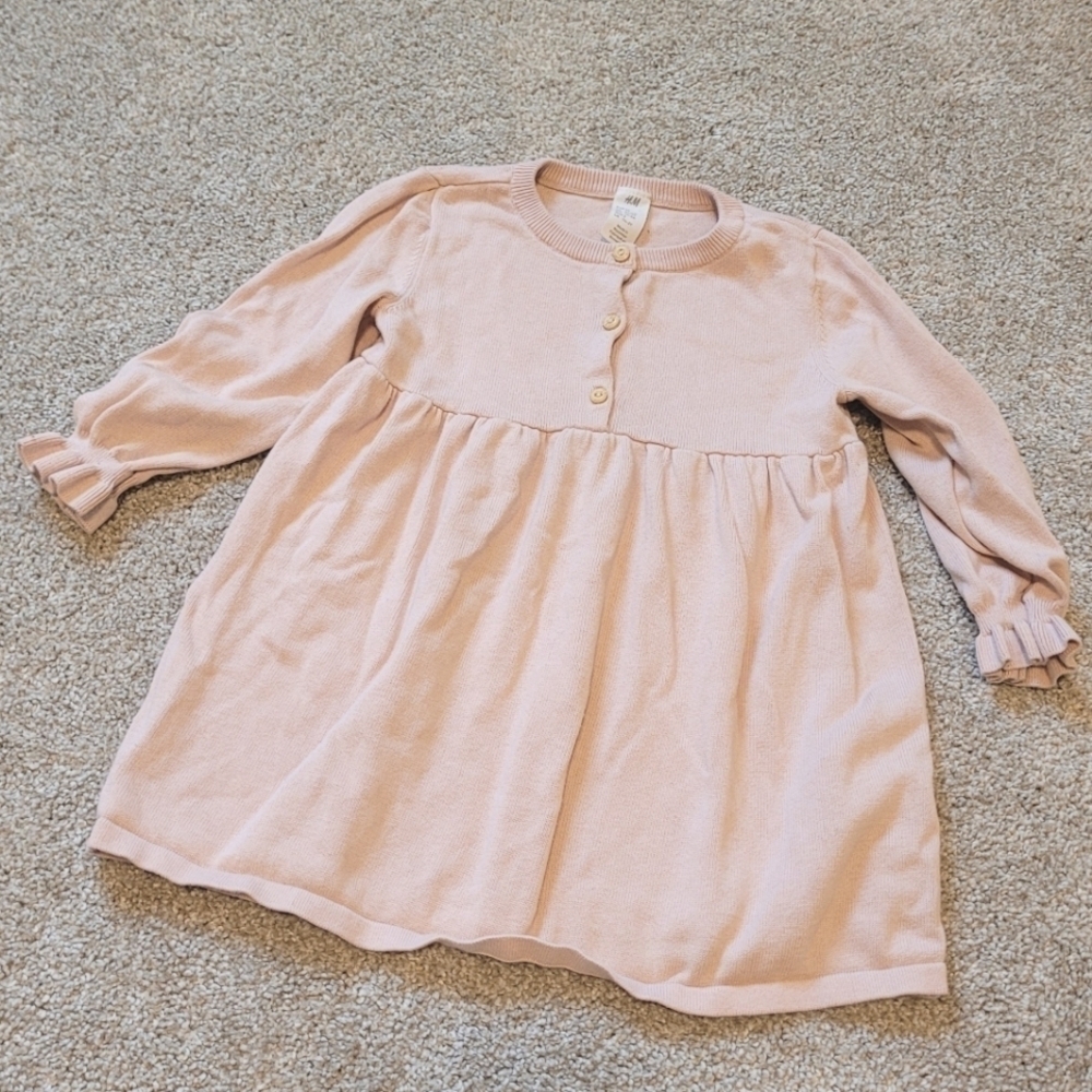 H&M Baby Girl Pink Long Sleeve Dress Size 1-2 Years